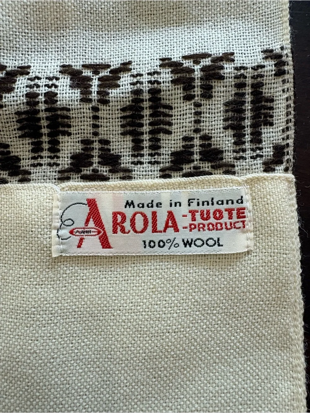 Arola 100% Wool Cream Apron with Black Geometric Pattern